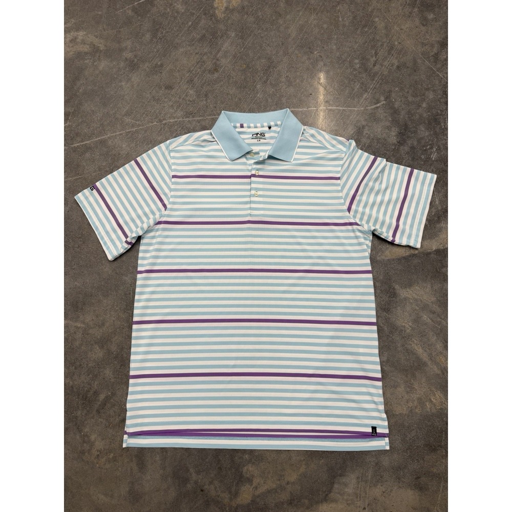 Ping Performance Golf Polo Shirt Men's Large Purple And Blue Striped